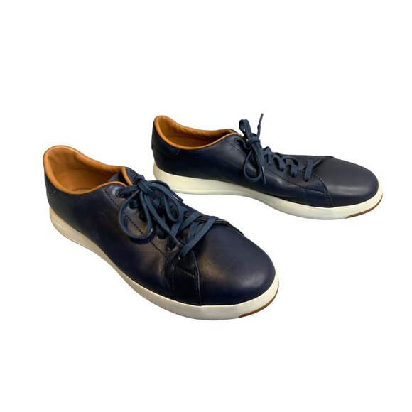 Cole Haan Mens Size 10.5 M Grand Pro Sneaker Shoes Navy Blue Leather Flat Lace T - Picture 2 of 10